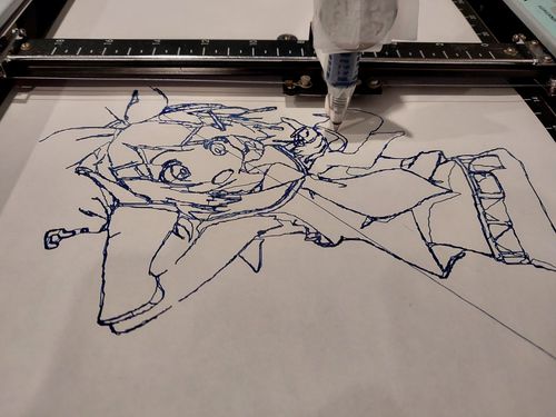 Side-view of Rin being drawn